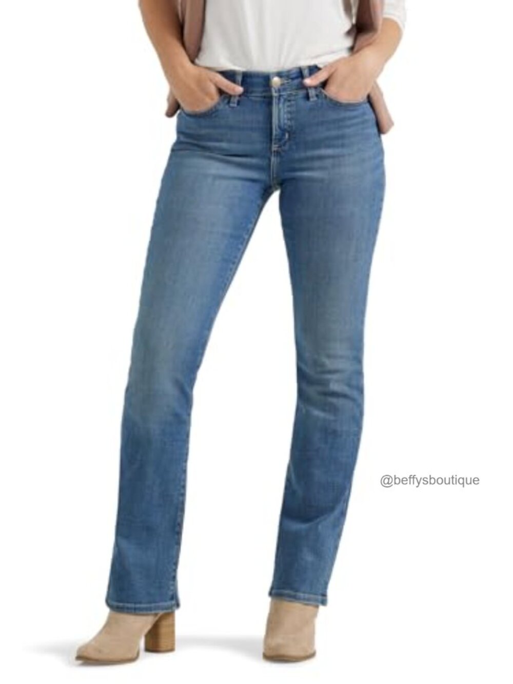 Women's Bootcut Jeans Mid Rise Regular Fit Flex Motion Comfort Stretch Denim